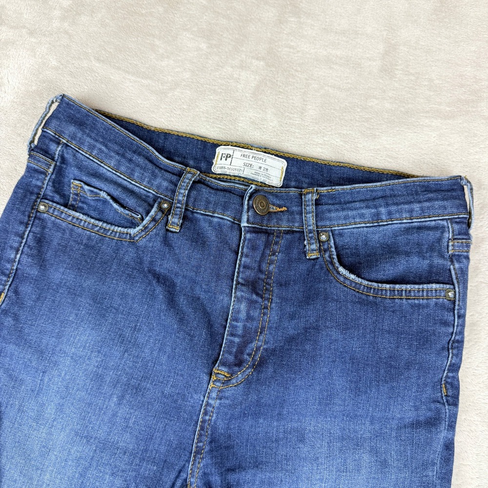 Free People Jeans Women 28 Blue Mid Rise Skinny Medium Wash Thrashed Distressed